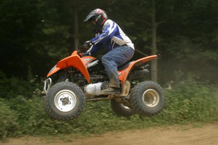 The peppy 270cc mill provides enough power to get all four wheels off the ground.